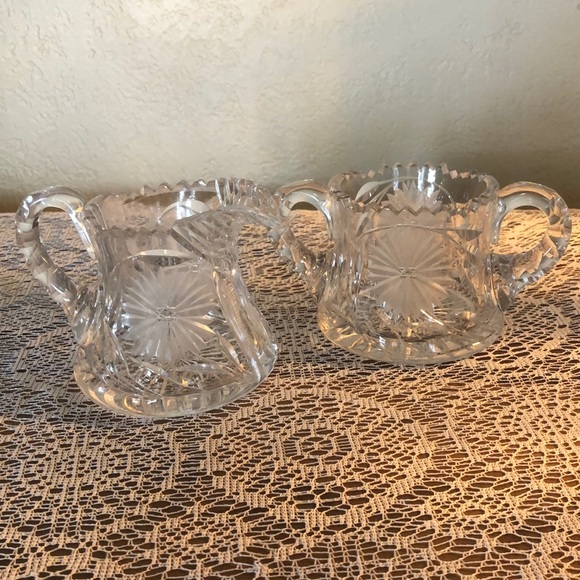 Vintage Elegant Cut Etched Glass Creamer and Sugar Bowl Set - Picture 2 of 8
